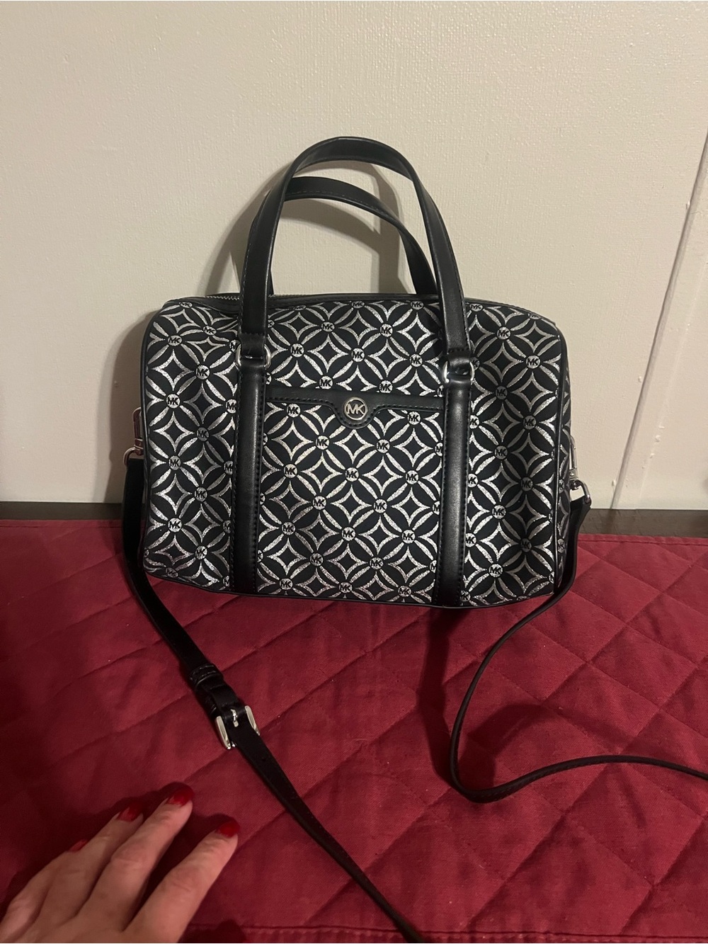 Michael Kors Black & White Geometric Messenger Bag
